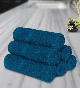 Blue Cotton Solid 350 GSM Face Towels (Set of 6)