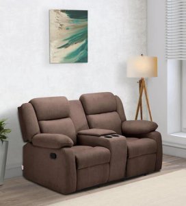 Avalon Fabric Manual 2 Seater Recliner In Saddle Brown Colour
