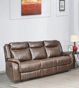 Zen Leatherette 3 Seater Manual Recliner in Brown Colour