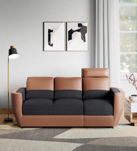 Collet V2 Leatherette 3 Seater Manual Recliner In Tofee & Dark Grey Colour