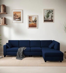 Bingo Fabric LHS 6 Seater Sectional Sofa In Cool Cobalt Colour