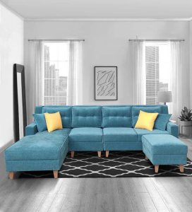 Santiago Fabric RHS Sectional Sofa in Teal Green Colour