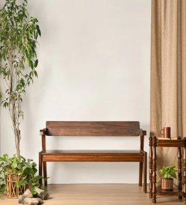 Mid Century Solid Wood Bench in Teak Finish