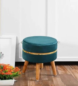 Lotus Velvet Seating Stool in Teal Colour