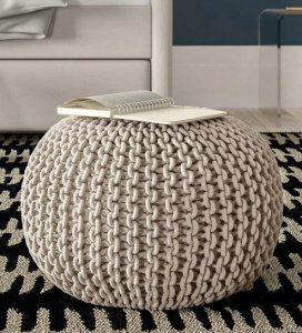 Romania Knitted Pouffe in Beige Colour