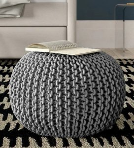 Romania Knitted Pouffe in Grey Colour