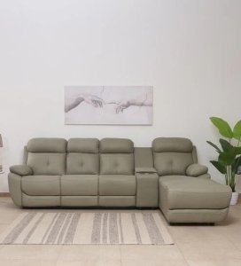 Felso Fabric Motorized Recliner Corner Sofa In Olive Finish With Storage Box
