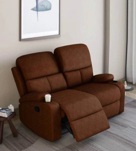 Matt 2 Seater Manual Recliner in Cocoa Colour with Cup Holder