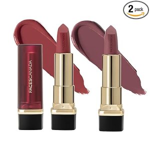 FACES CANADA Festive Hues - Comfy Matte Creme Lipstick Pack of 2 - Livin' It Up & Keepin’ It Real (4.2gx2) | Long Stay | Creamy Matte Finish | Intense Color | Single Stroke Smooth Application