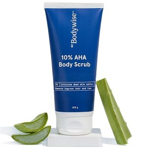 Be Bodywise 10% Lactic AHA Exfoliating Body Scrub (200g) | For Tan Removal & Soft-Smooth Skin | For Women | De-Tan Bathing Scrub with Centella Water & Aloe Vera, Removes Dirt & Dead Skin from Neck, Knees, Elbows & Arms