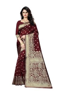 C J Enterprise Women's Pure Kanjivaram Soft Silk Saree Banarasi Type With Blouse Piece (paithani Pari100)