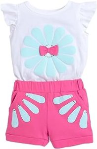 Hopscotch Baby Girls Cotton Floral Print T-shirt And Shorts Set in Fuchsia Color