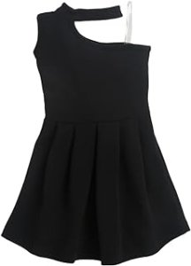 Hopscotch Girl's Cotton Blend Solid Sleeveless Party Knee-Length Dress In Black Colour