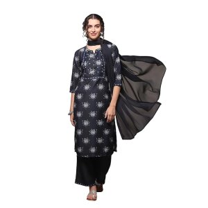 BIBA Womens Women Polyester Straight Printed Suit Set