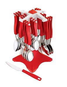 Ganesh Swastik Stainless Steel Cutlery Set, 26-Pieces, Red