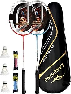 Badminton Rackets Set of 2, Upgrade Carbon Lightweight