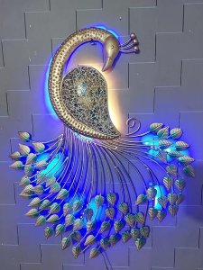 Meqstore Nesfur Metal Handcrafted Peacock Wall Decor With LED Light