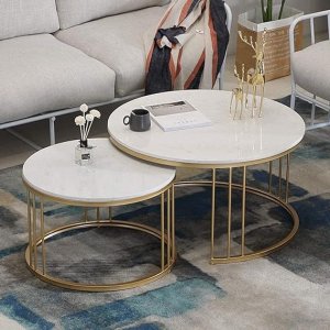 AAFIYA HANDICRAFTS Metal Round Set Of 2 Coffee Table For Living Room Décor Furniture