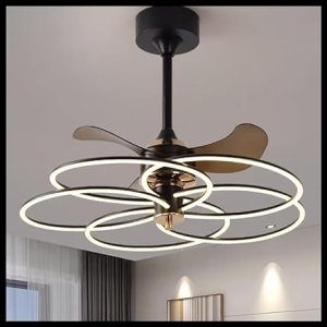 Smartway Lovel black designer ceiling fans for home, Chandelier Fan for Living Room, 3 Colour LED Light